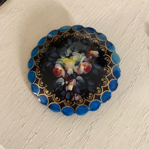 Vintage Jewelry - Vintage Russian Hand-Painted Flower Brooch